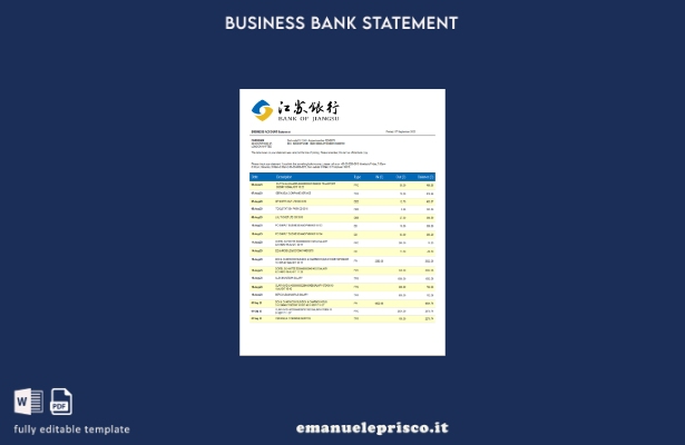 stile verificato Estratto conto aziendale della Banca di Jiangsu Modello Word e 
